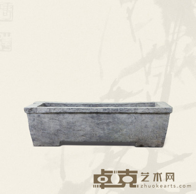 清·青白石线刻双鹿诗文长方形石盆 79×37×22cm