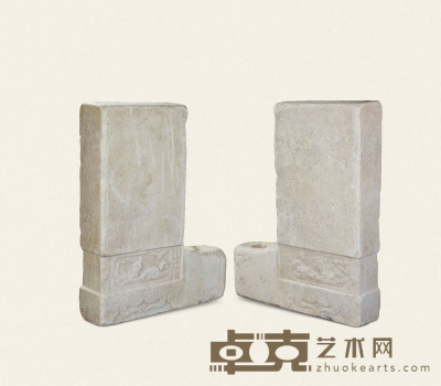 明·白石素工门枕石一对 80×19×100cm