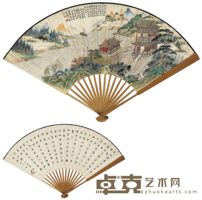 陈 达  睠 登   滕王阁图·书法 18.5×48.5cm