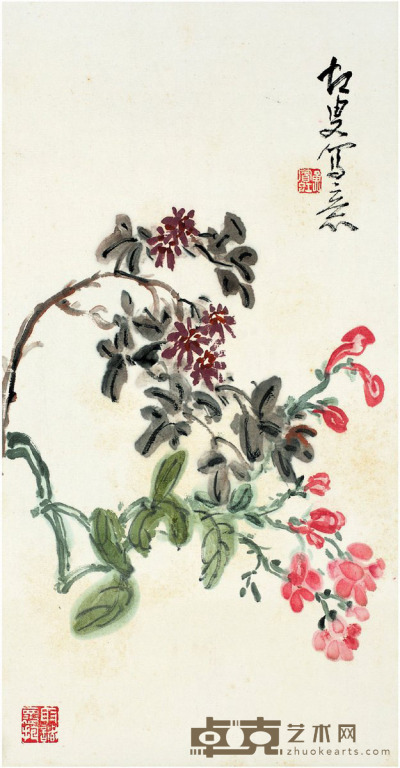 黄宾虹  花卉 54×28cm