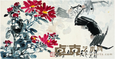 唐 云  菊蟹图 27.5×52.5cm