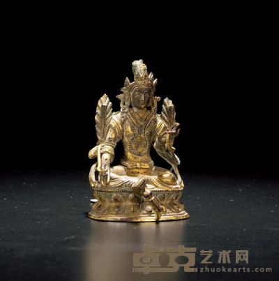 清乾隆·铜鎏金绿度母像 高：7.2cm
