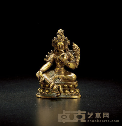 清乾隆·铜鎏金随身绿度母像 高：5.8cm