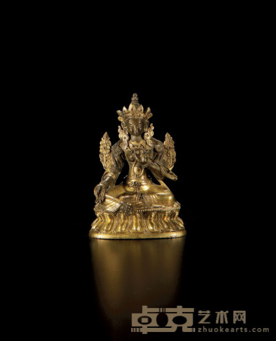 清乾隆·铜鎏金绿度母像 高：12.6cm