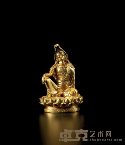 清乾隆·铜鎏金自在观音像 高：9.7cm