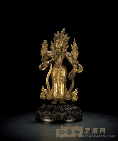 清乾隆·铜鎏金弥勒菩萨立像 带座高：18.6cm