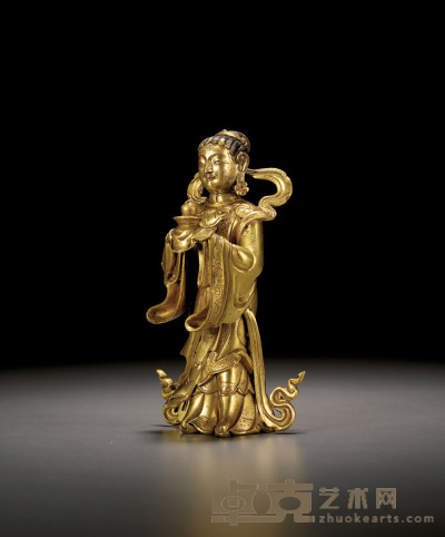 清早期·铜鎏金麻姑元君立像 高：13.5cm