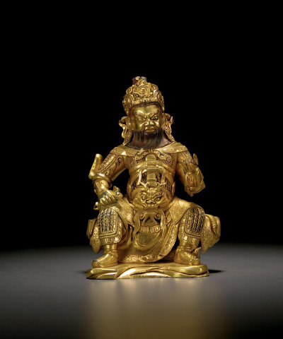清早期·铜鎏金南方增长天王坐像