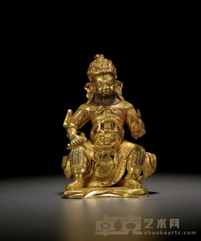 清早期·铜鎏金南方增长天王坐像 高：16.5cm