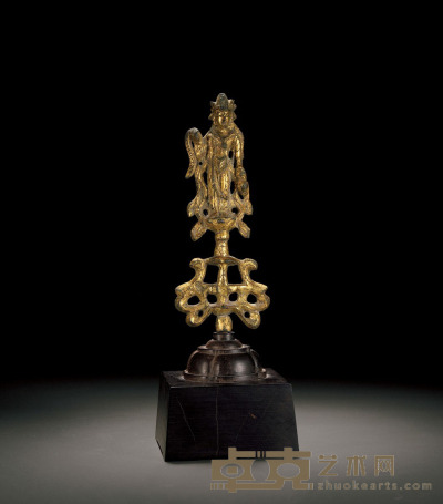 唐·铜鎏金菩萨像 带座高：19.6cm
