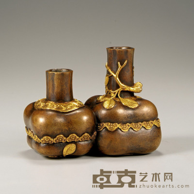 清乾隆·铜鎏金事事如意双联瓶 高：9.1cm