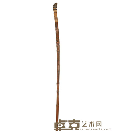 近代·潘行庸制竹雕百寿拐杖 长：98cm