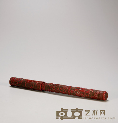 清·剔红高士图毛笔 长：27cm