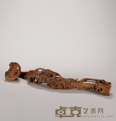 清·黄杨木雕福禄寿如意 长：35.6cm
