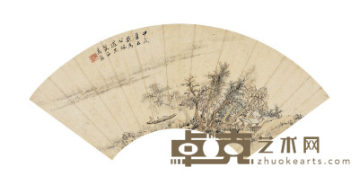 高简 平湖钓舟图 17×48.5cm