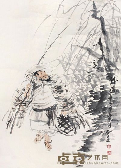 冯远 2001年作 归渔图 镜片 69×49cm