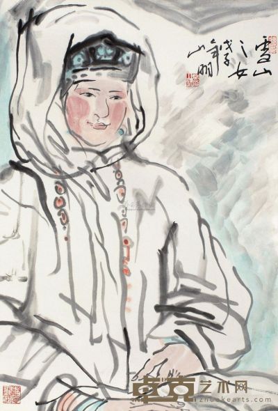 吴山明 2008年作 雪山之女 镜片 69×46cm