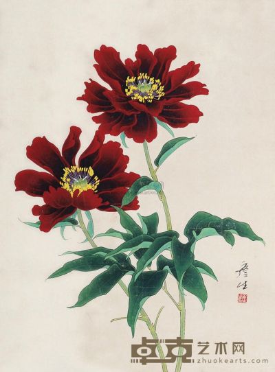 周彦生 花卉 镜片 49×36cm