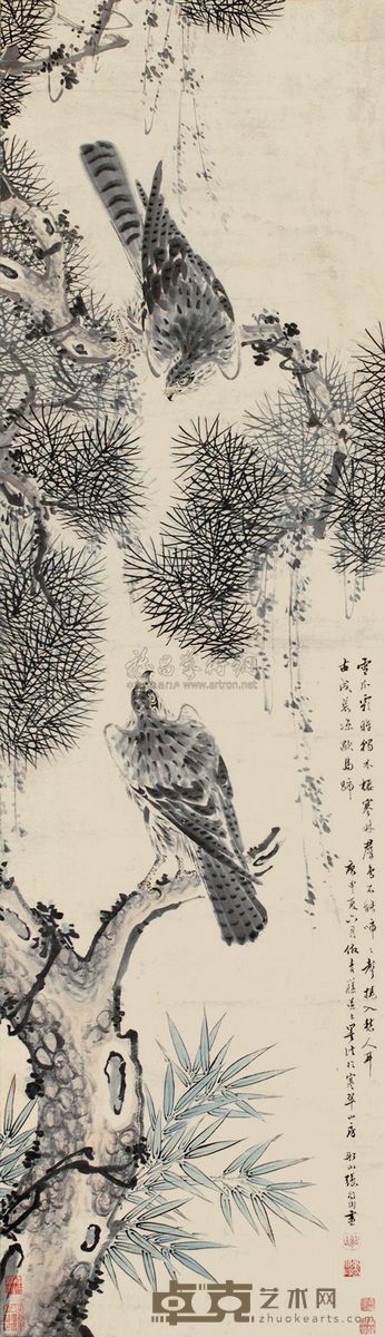 张问陶 1800年作 双鹰图 立轴 142.5×41.5cm