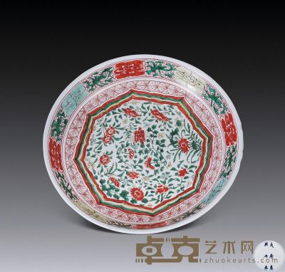 康熙 红绿彩花卉大盘 32.8×6.3cm