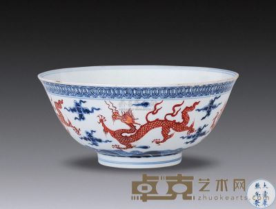 康熙 青花矾红碗 18.8×8.4cm