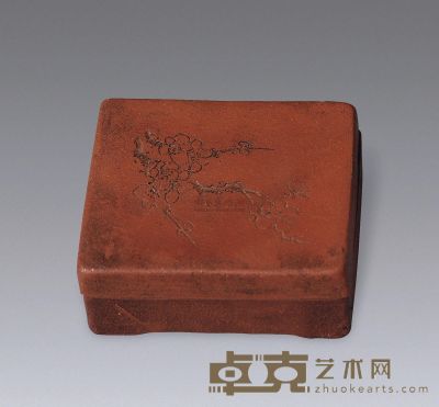 民国 紫砂花卉印泥盒 8×3cm