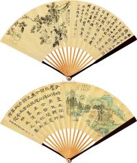 张熊 董耀 癸丑（1853）年作 月季图 草阁图 成扇