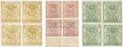 ★?1885-1888年小龙光齿邮票新三枚全四方连