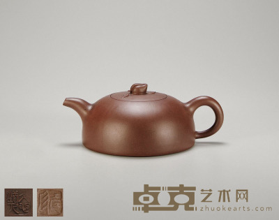 清末民国·程寿珍制紫泥半桃壶 17.5×6.5 cm