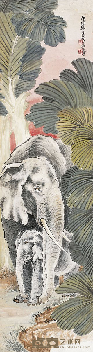 朱文侯  芭蕉大象图 175.5×48cm