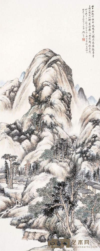 顾麟士  陡壑密林图 144.5×57.5cm