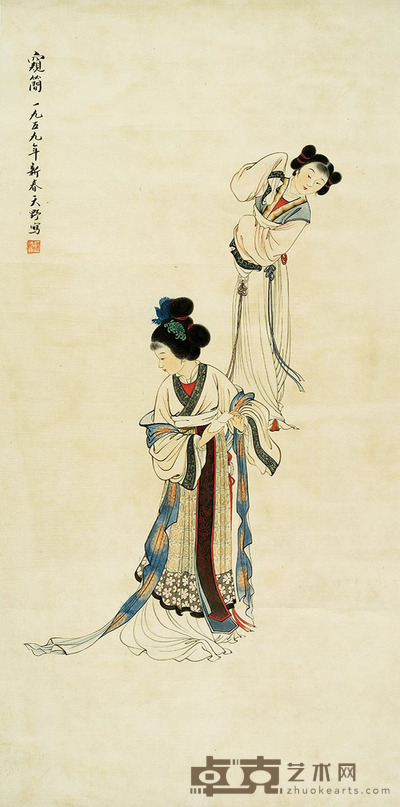 董天野 窥简 132×65.5cm