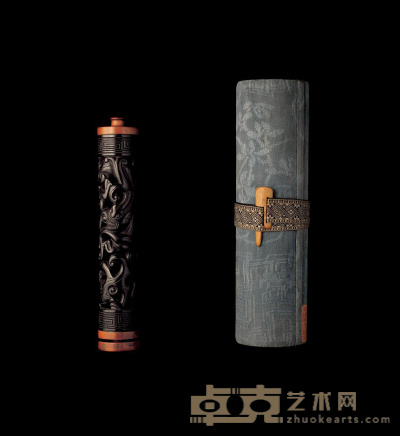 清·紫檀木雕螭龙香筒 高：21.4cm 直径：3.9cm