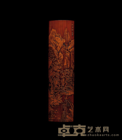 清·竹雕留青山水臂搁 长：28.4cm 宽：7cm 厚：2.1cm