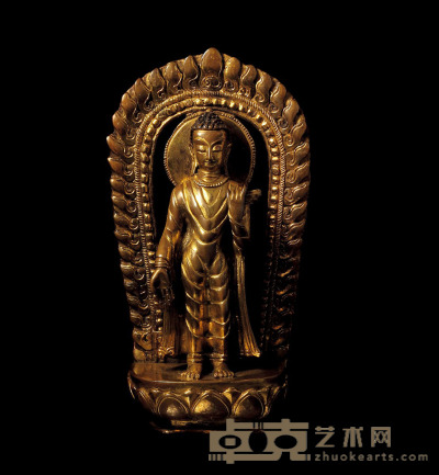 清·铜鎏金仿印度弥勒佛立像 高：16cm