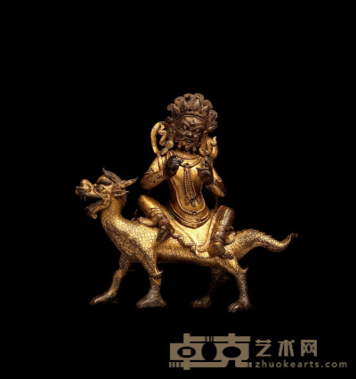 清乾隆·铜鎏金骑龙白财神像 高：13.2cm