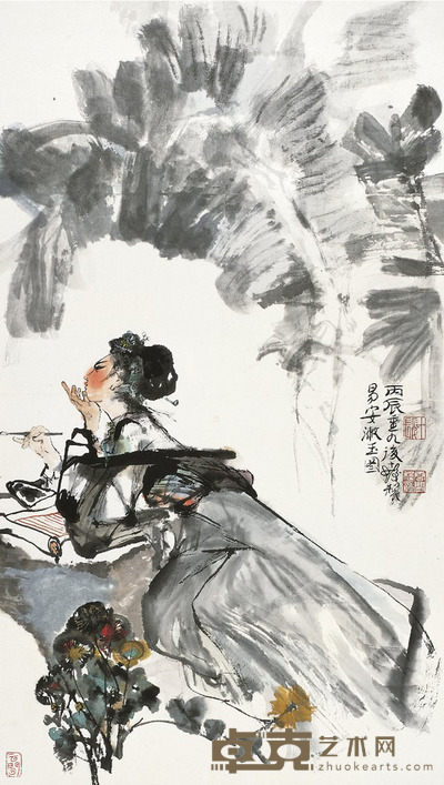 程十髪 易安漱玉图 84×49cm