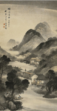 吴石僊  烟溪泛舟图