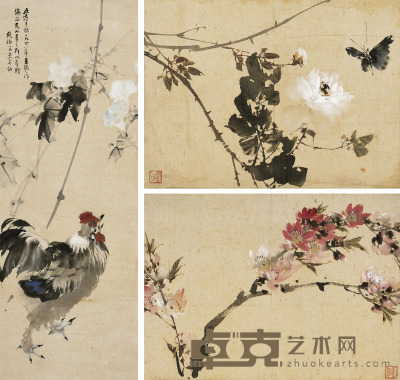 张书旗  花鸟 89.5×33cm 23×32cm×2