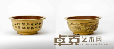 南洋劝业会宜兴出品山水诗文圆盆 直径:37.5厘米 高:15.5厘米