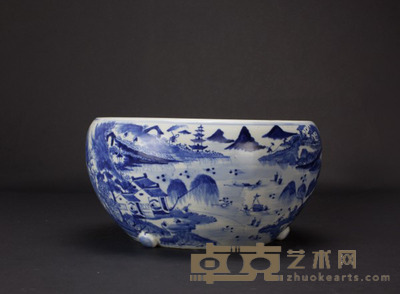 青花渔樵耕读图笔洗 高13.5厘米   直径27厘米