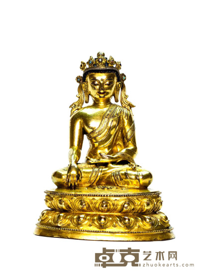 铜鎏金宝冠释迦牟尼佛 高13厘米