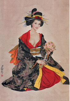 冯长江 仕女图 镜片