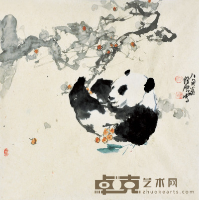 廖连贵  熊猫图 68.5*69CM   约4.25平尺