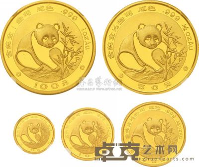 1988年熊猫“P”版精制金币一套五枚 