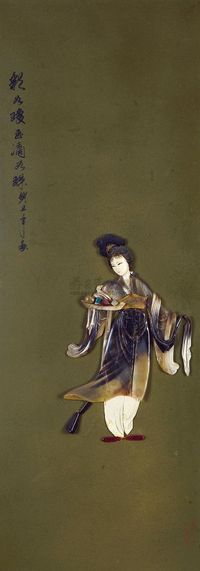 1970年代出口外销工艺品《天女散花》玉石拼贴画 （一件）