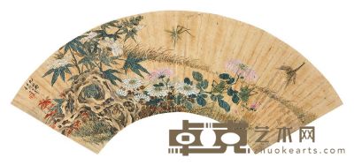 王素 九秋图 扇面镜框 16×52.2cm
