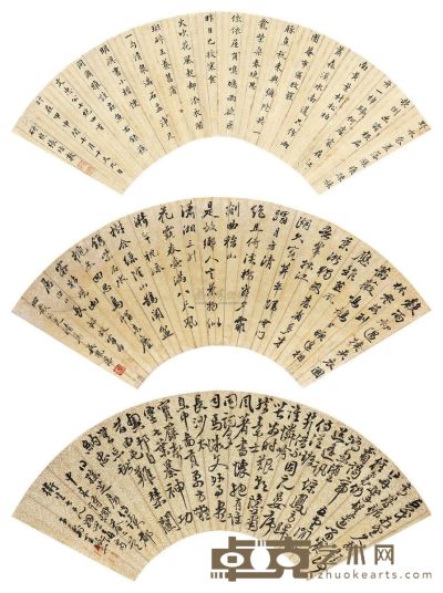 张培敦 吴凤藻 王子寿 1824年作 书法 （三幅） 扇面镜框 15×48.2cm；18.2×51cm；18.2×52cm