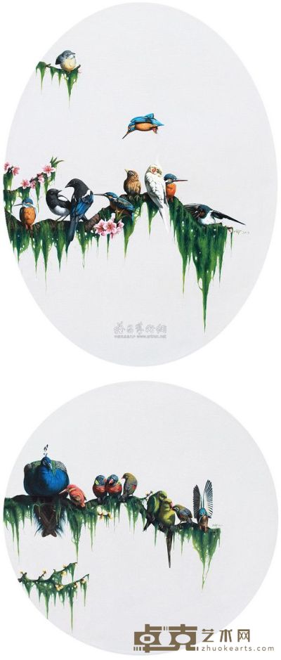 李永祥 2012年作 水绵 腊梅 水绵桃花 直径70cm；60×80cm