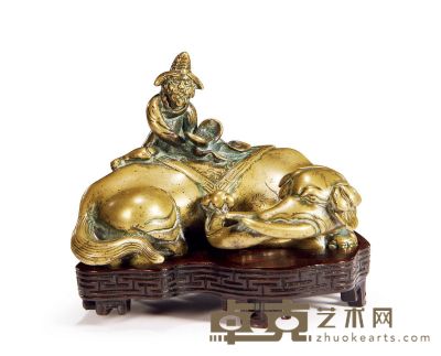清中期 铜鎏金胡人骑象纸镇 8.9×6.5×6cm